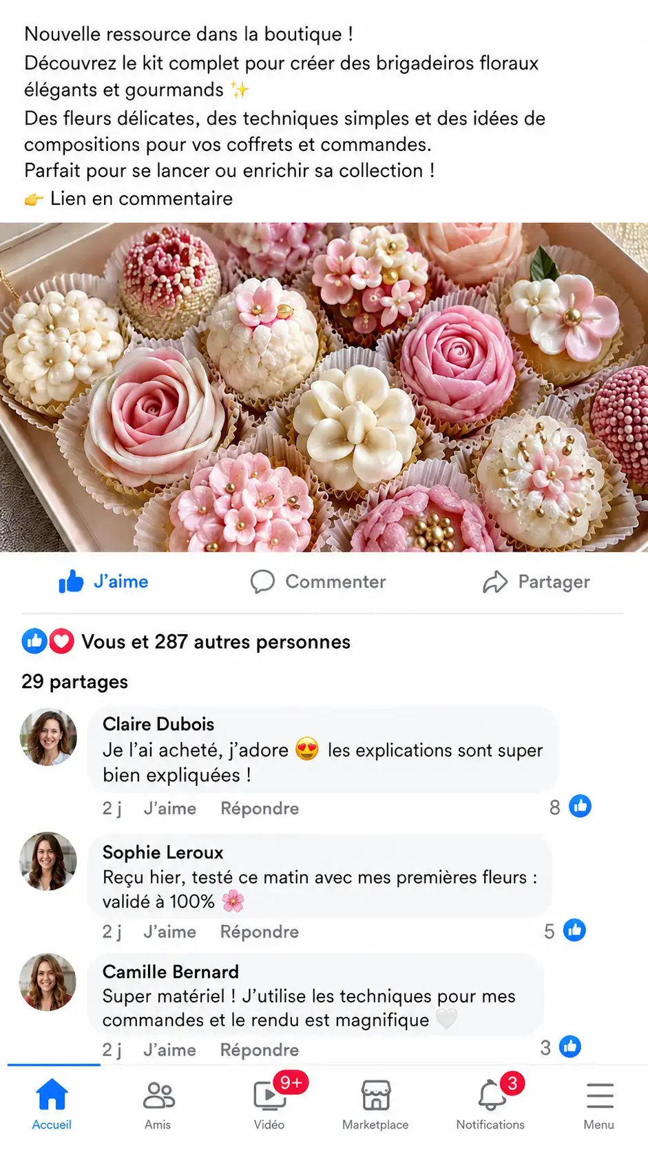 Publication illustrative autour des brigadeiros floraux